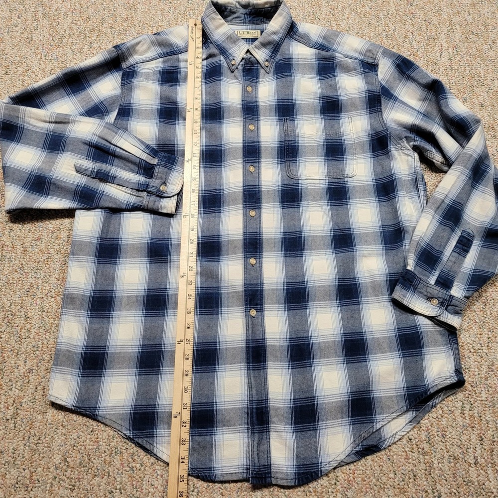 LL Bean Shirt Mens Large Blue Shadow Plaid Flannel Button Down Long Sleeve VTG - Picture 11 of 16